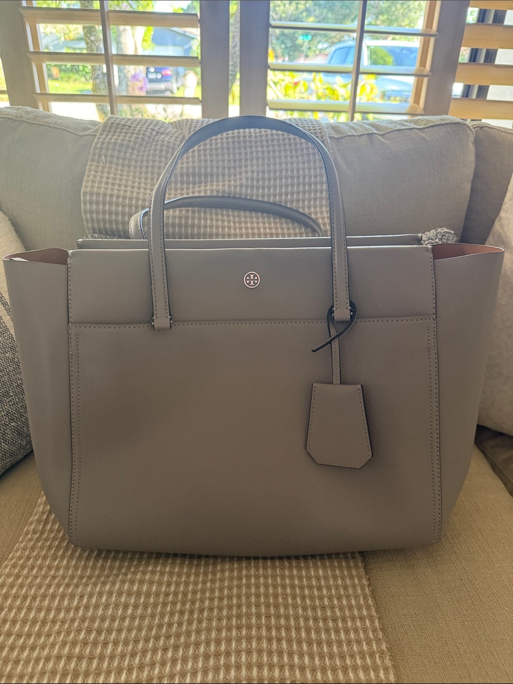 Tory Burch Gray Leather Tote Bag